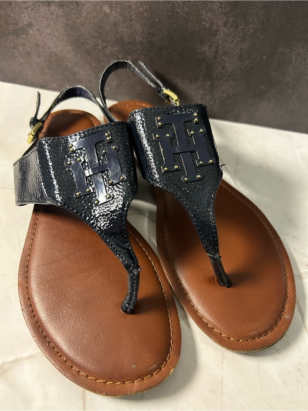 Tommy Hilfiger Navy and Brown Sandals